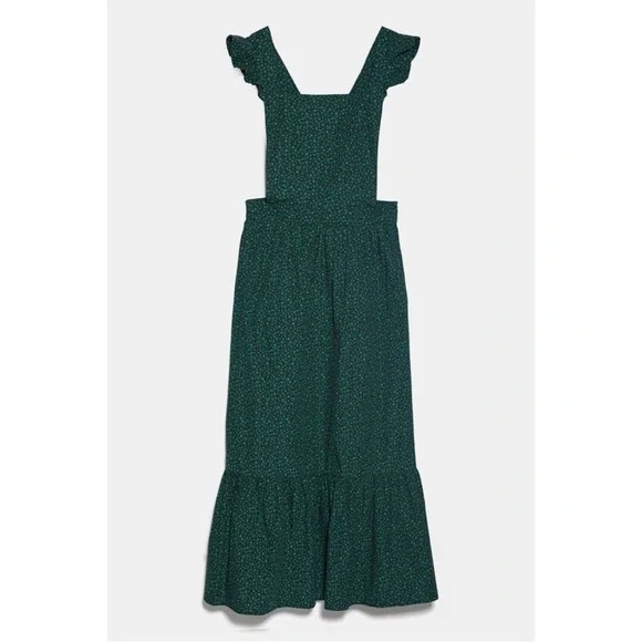 Zara Green Floral Midi Dress Ruffle Strap Square Neck Cottagecore Size S - Picture 16 of 16